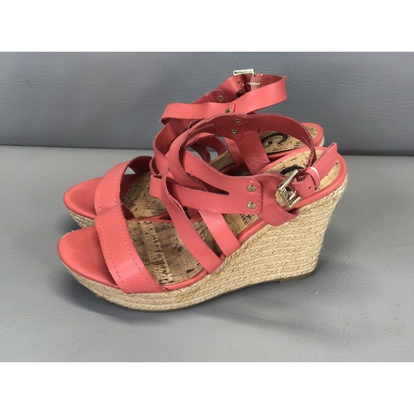 Guess Ethela Coral Pink Sandal Women’s Size 7 Wedge - Picture 2 of 10